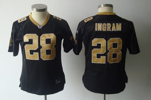 Saints #28 Mark Ingram Black Women's Team Color Stitched NFL Jersey